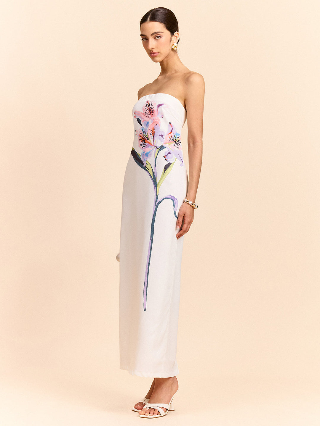Trägerloses Maxikleid mit Blumenmuster