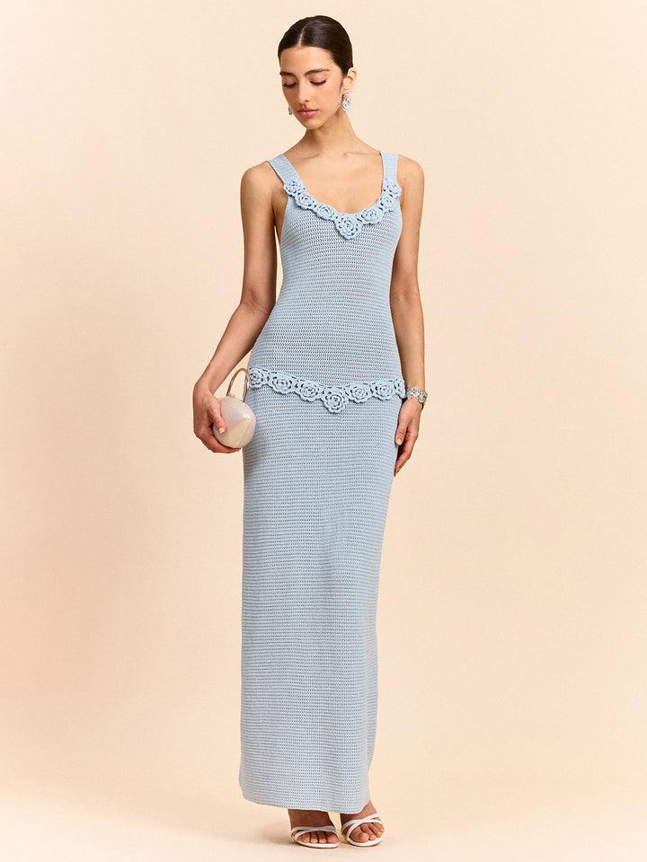 Häkelverzierte ärmellose Maxikleid