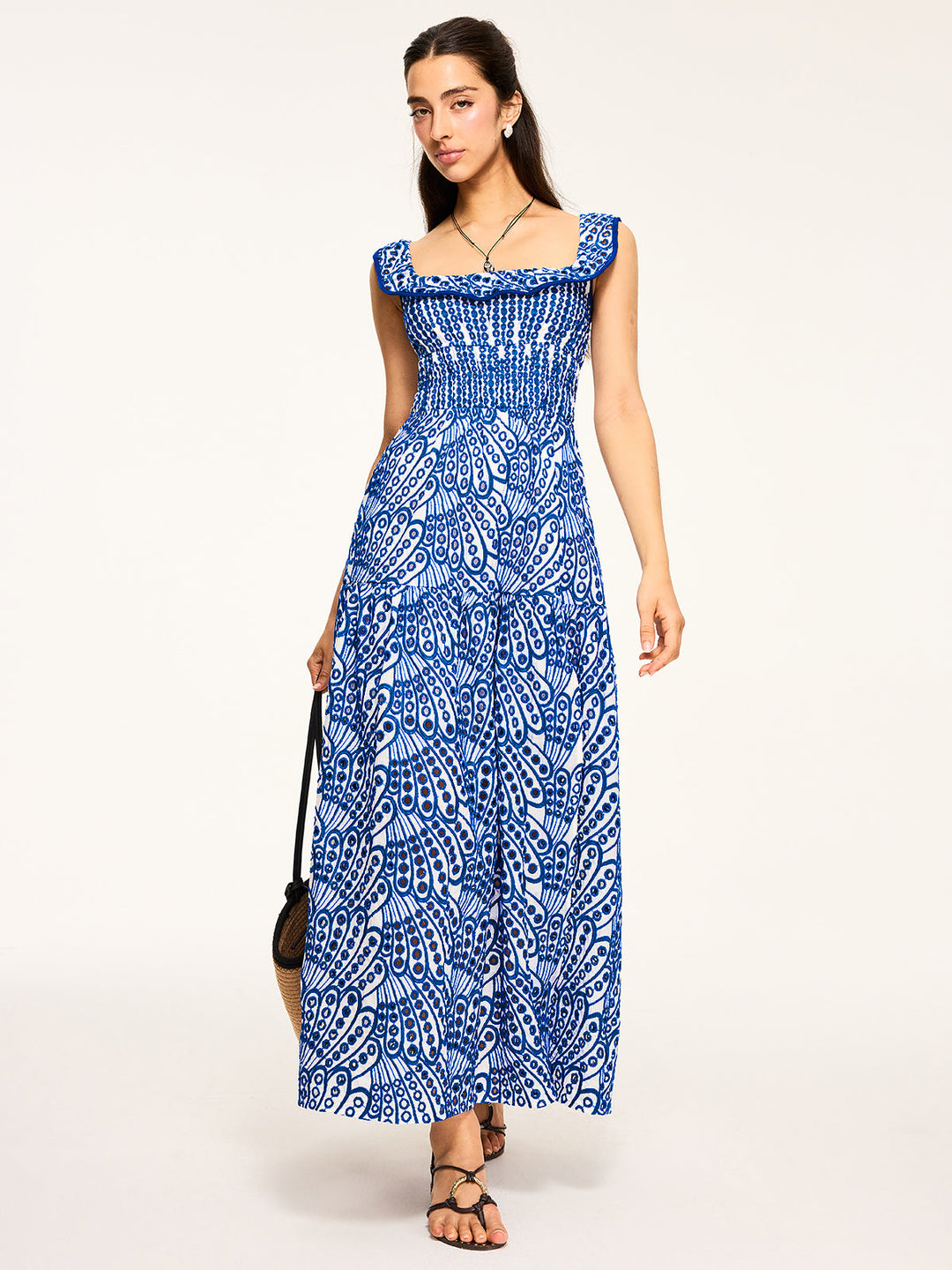 Gesticktes Maxikleid mit Rüschenbesatz