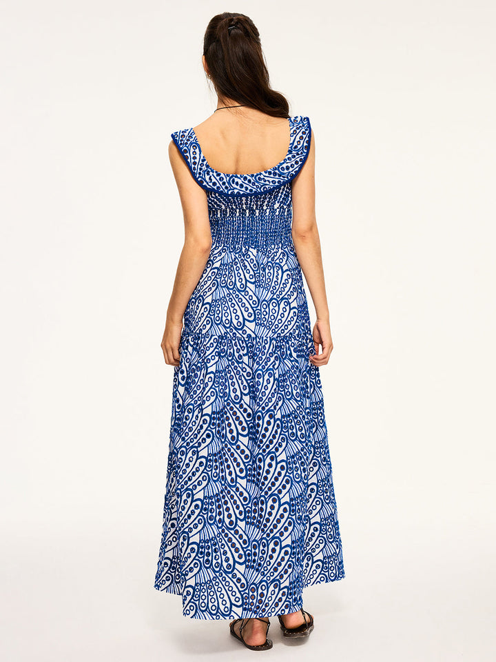 Gesticktes Maxikleid mit Rüschenbesatz