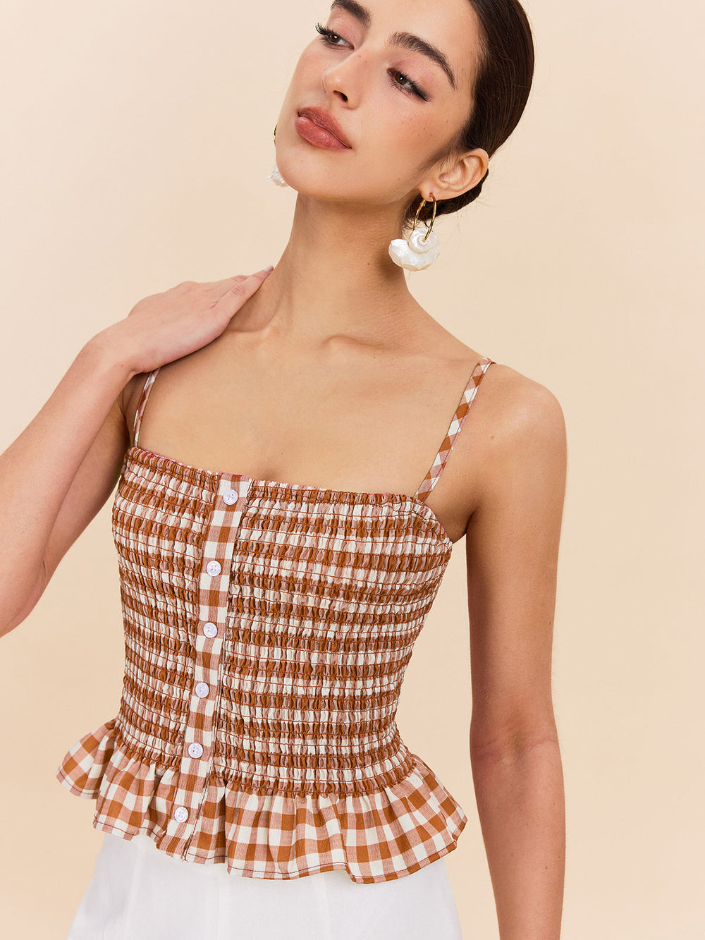 Gingham Rüschen-Pech-Top