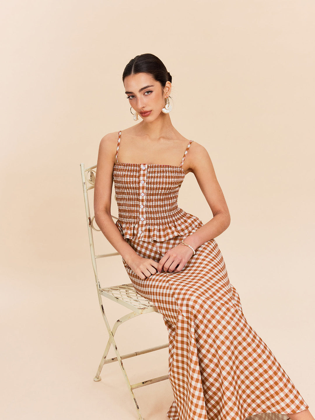 Gingham Rüschen-Pech-Top