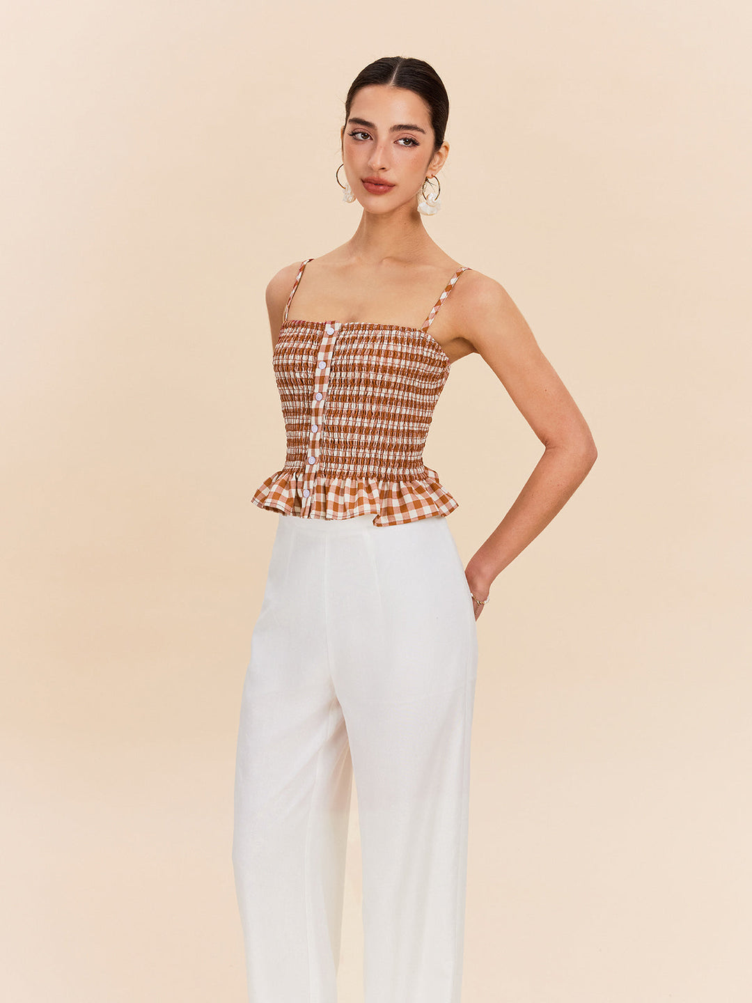 Gingham Rüschen-Pech-Top