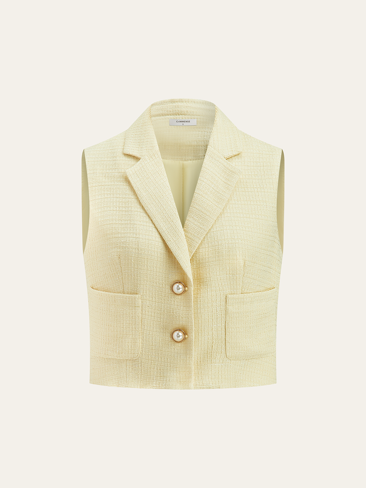 Perlknopfiger Tweed-Weste und Shorts-Set