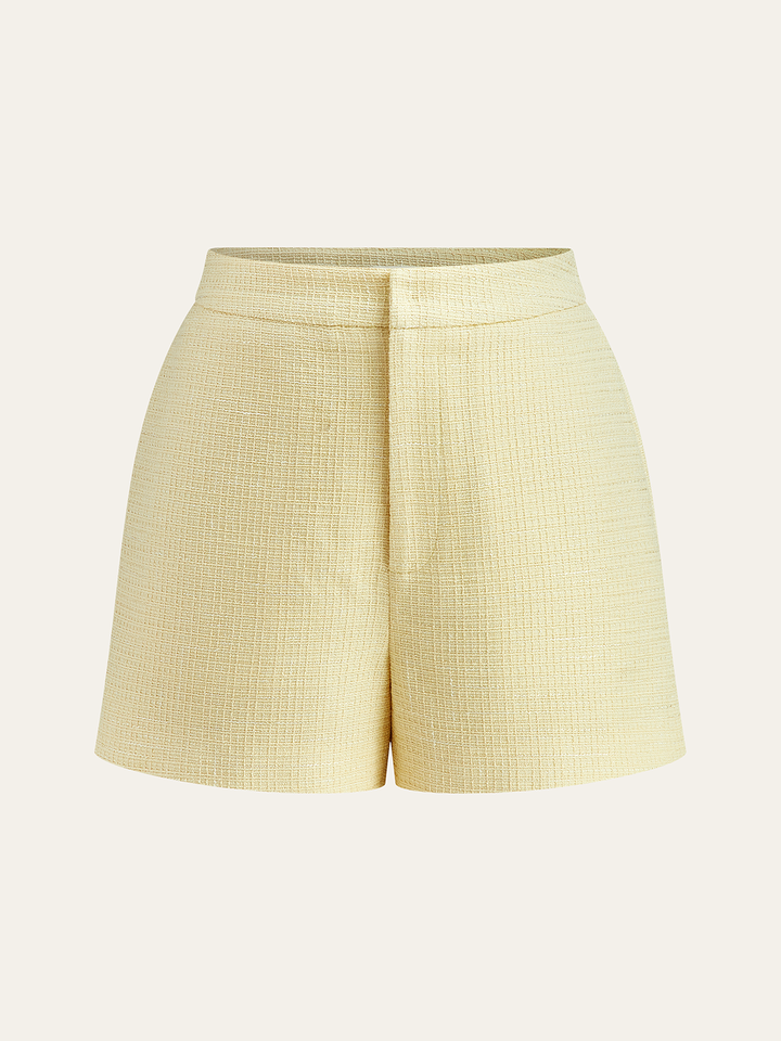 Perlknopfiger Tweed-Weste und Shorts-Set