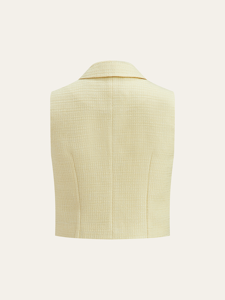 Perlknopfiger Tweed-Weste und Shorts-Set