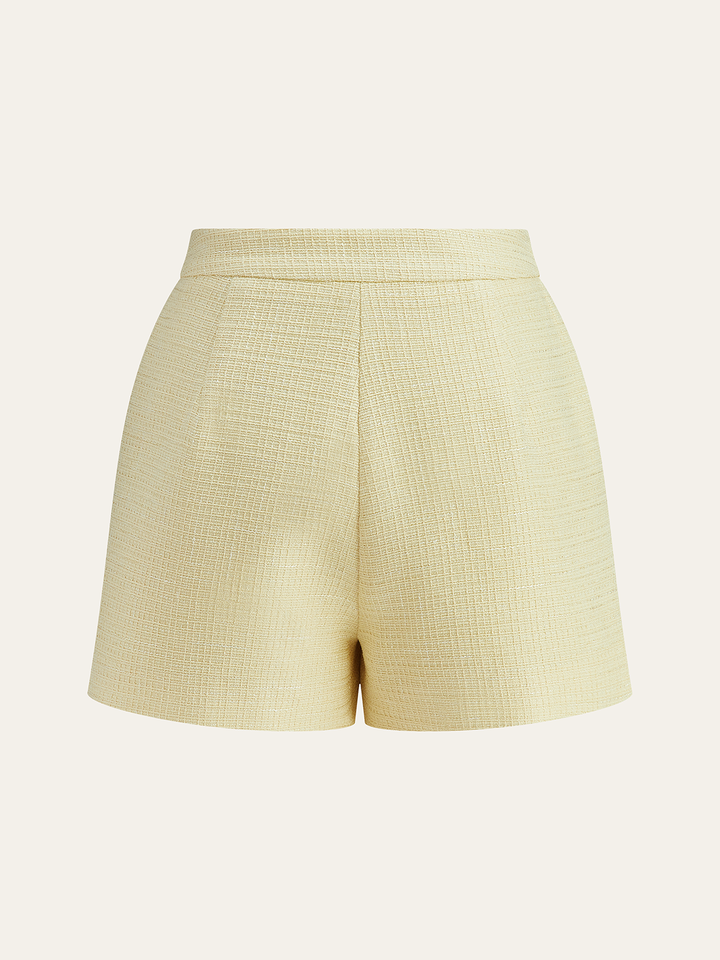 Perlknopfiger Tweed-Weste und Shorts-Set