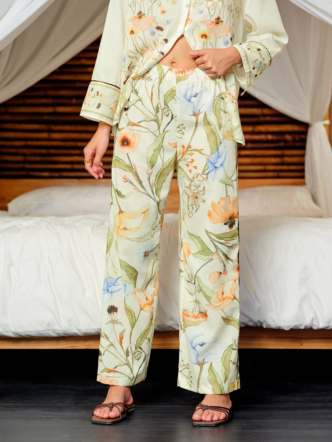 Elastische Taille Blumenhose mit mittlerem Bund