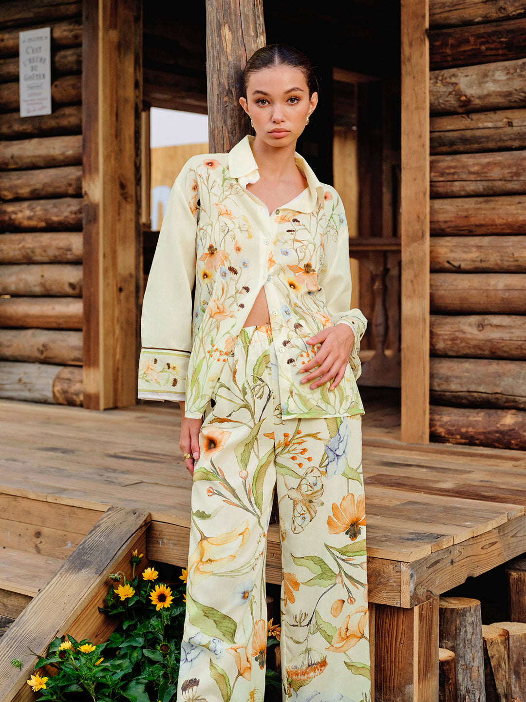 Elastische Taille Blumenhose mit mittlerem Bund