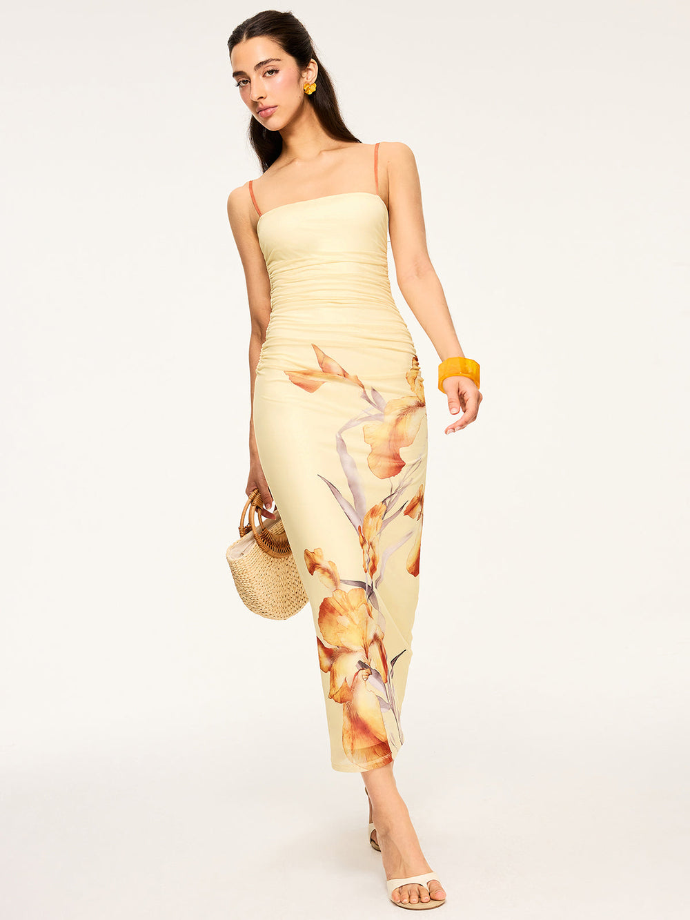 Geblümtes Raff-Maxikleid