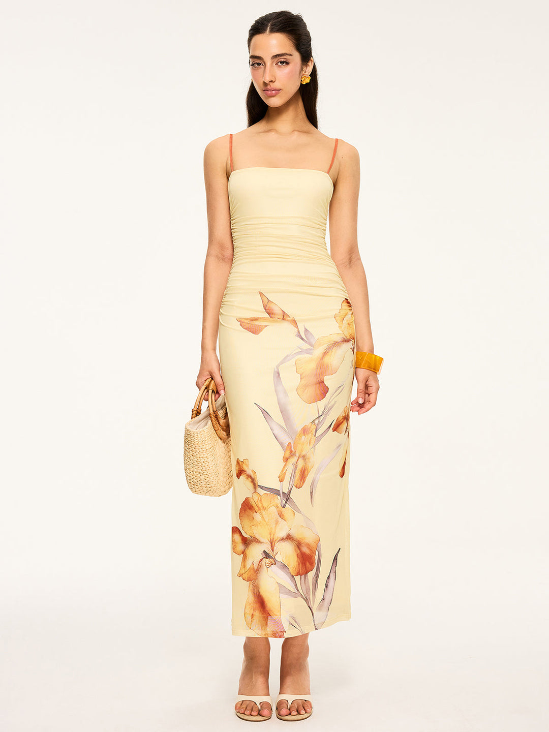 Geblümtes Raff-Maxikleid