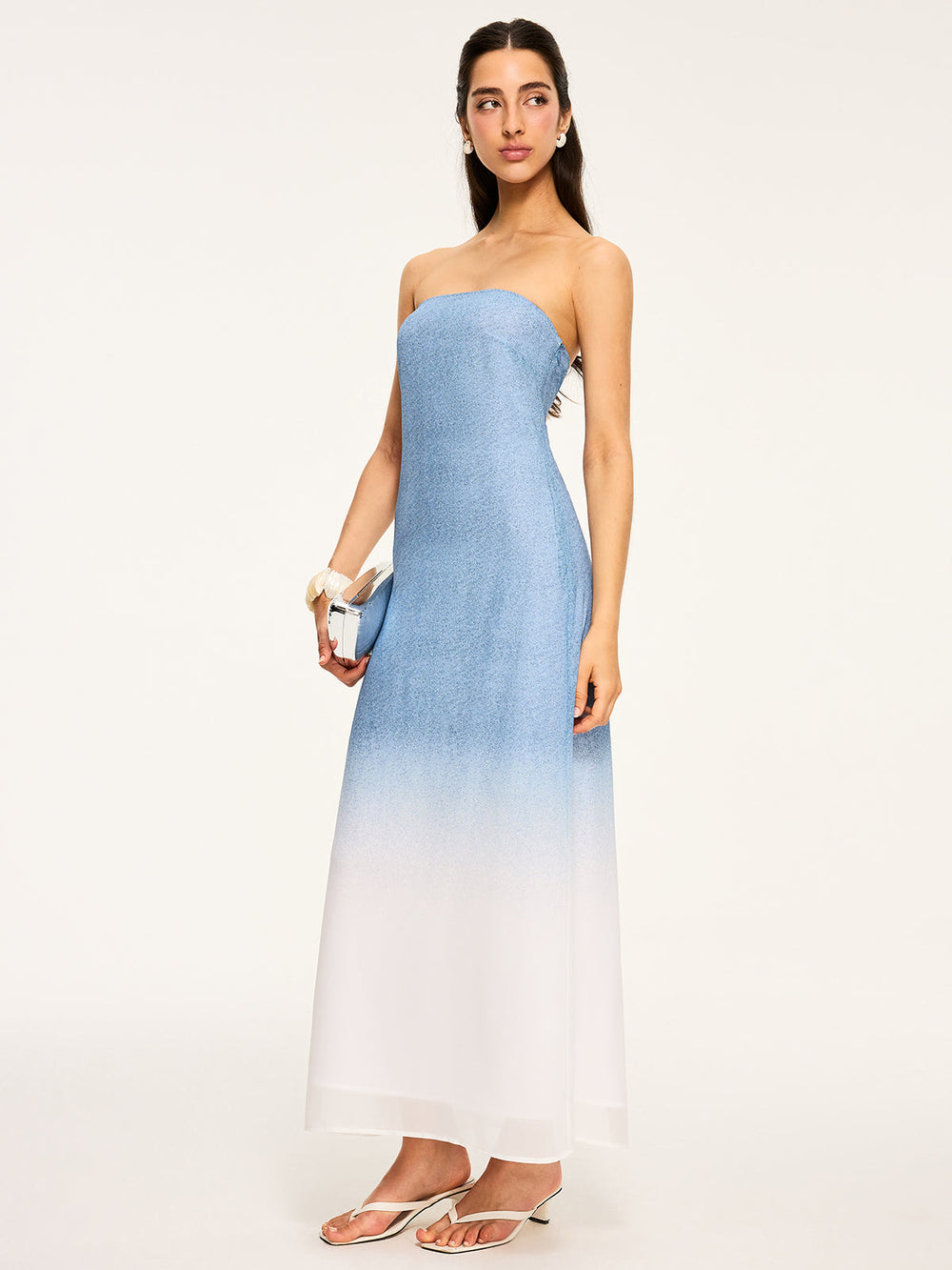 Farbverlauf Trägerloses Maxikleid mit Schlitz