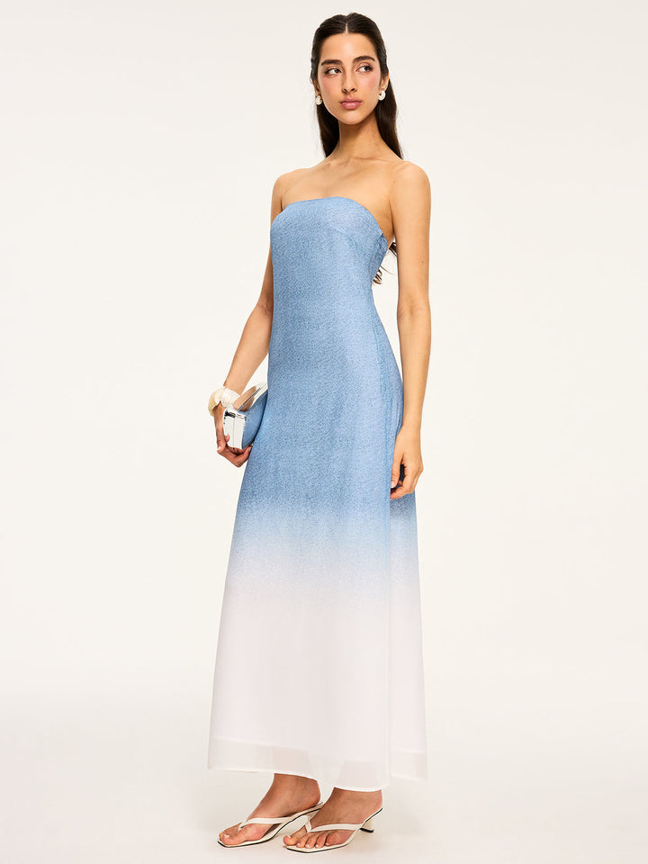 Farbverlauf Trägerloses Maxikleid mit Schlitz