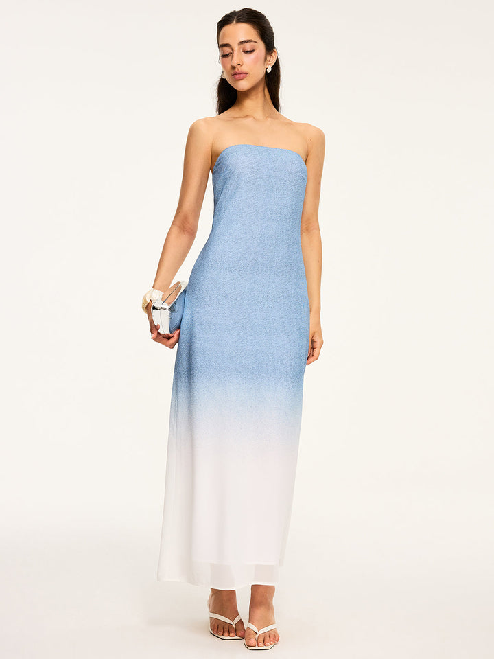 Farbverlauf Trägerloses Maxikleid mit Schlitz
