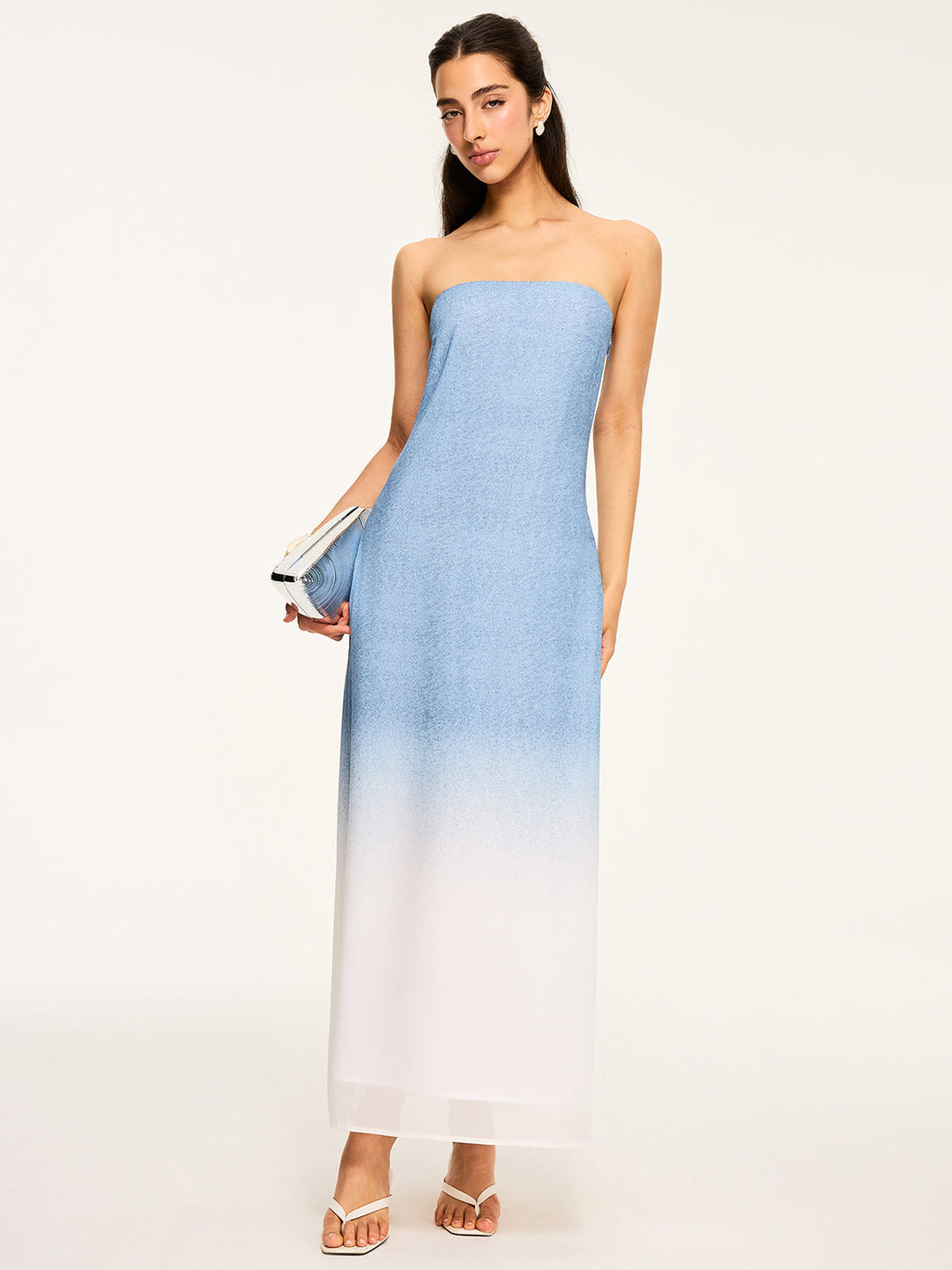 Farbverlauf Trägerloses Maxikleid mit Schlitz