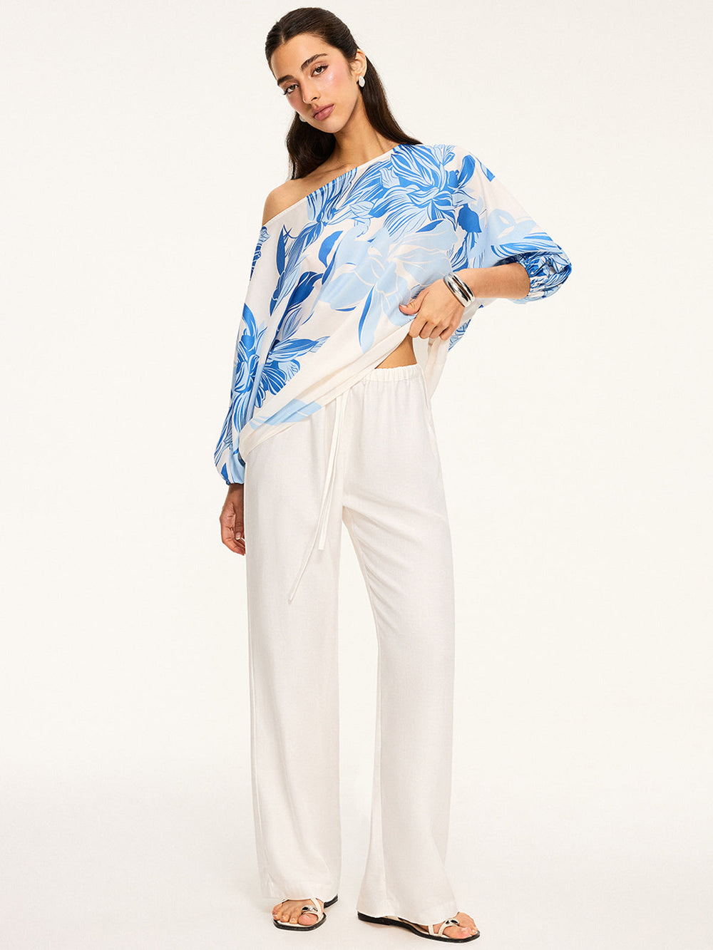 Off-Schulter-Bluse mit Blumenmuster
