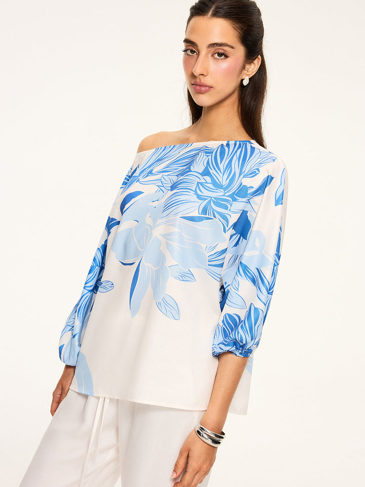 Off-Schulter-Bluse mit Blumenmuster
