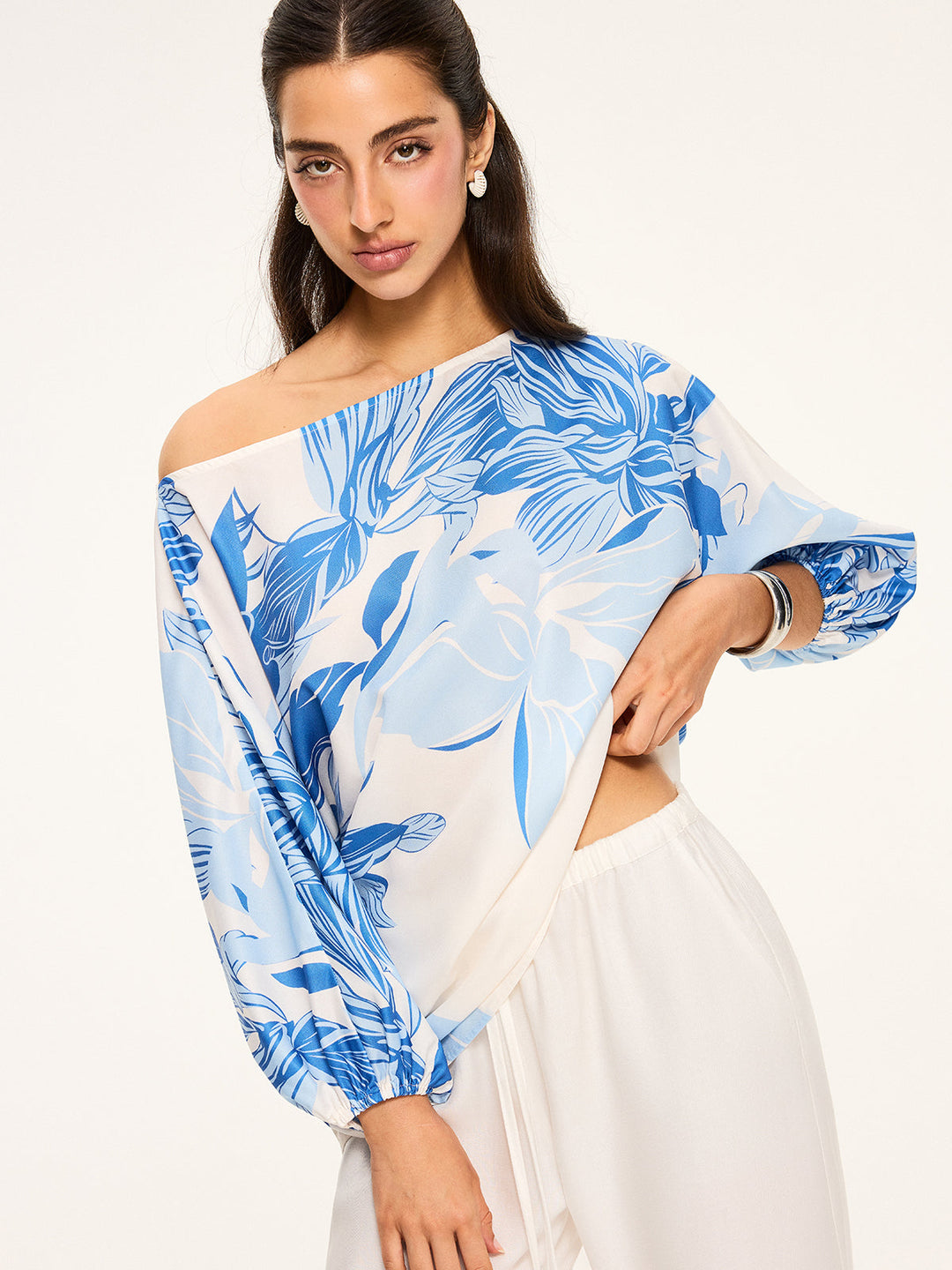 Off-Schulter-Bluse mit Blumenmuster