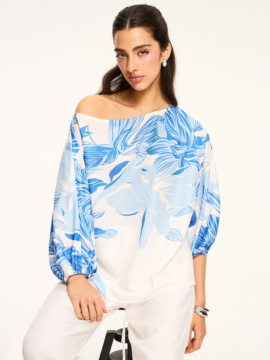 Off-Schulter-Bluse mit Blumenmuster