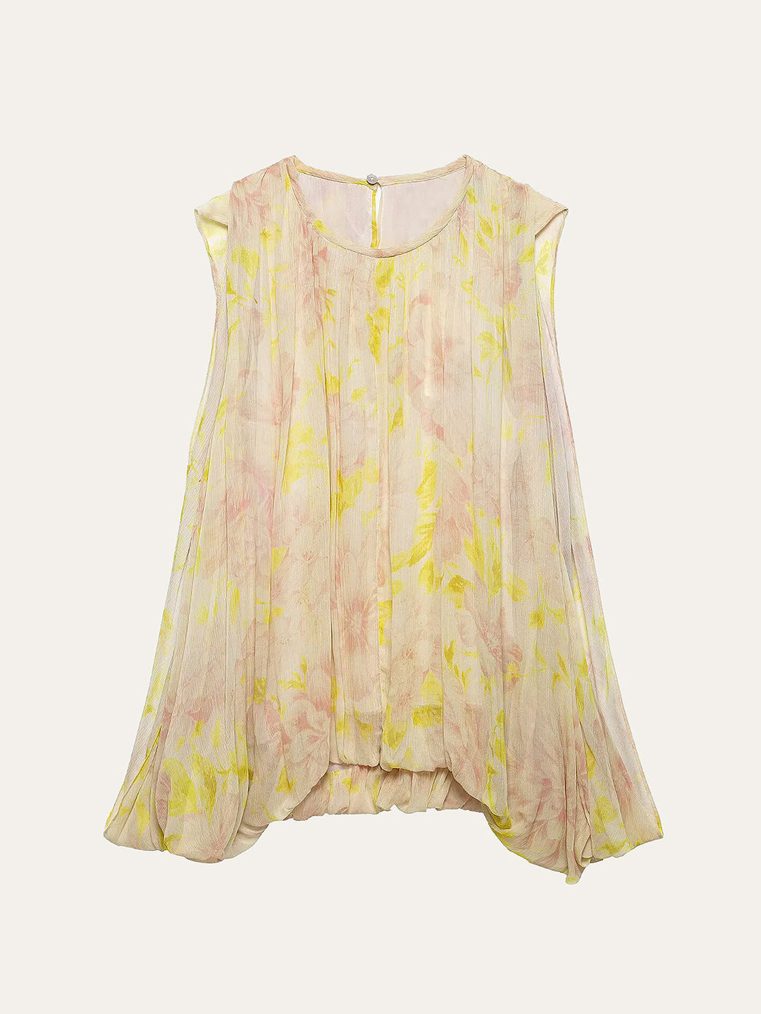 Halbtransparente Chiffon-Bluse mit fließenden Ärmeln und Blumenmuster