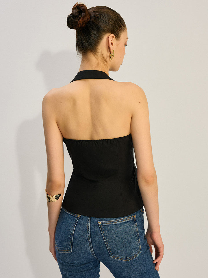 Halter Neck Asymmetrischer Weste mit Knöpfen