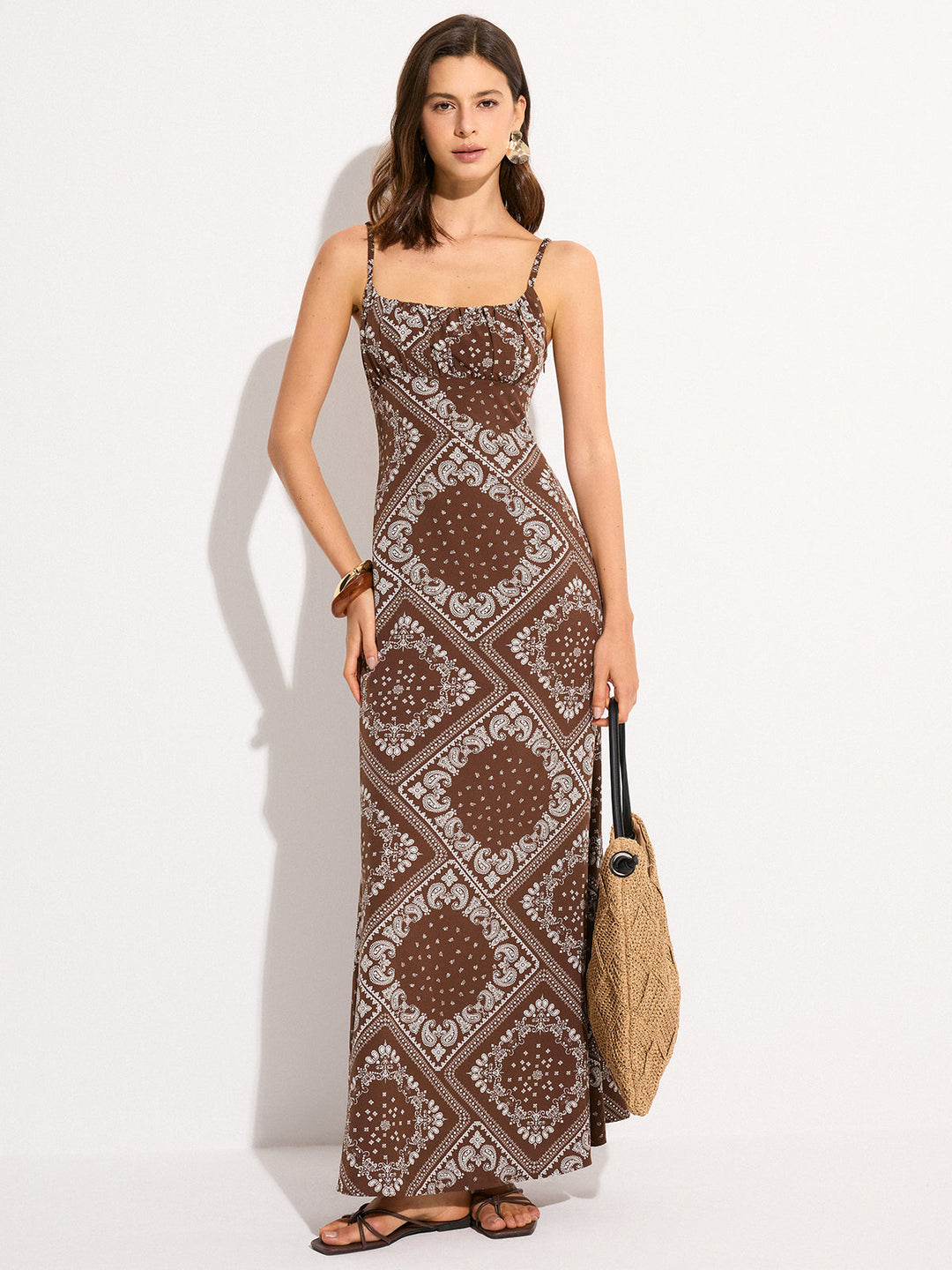Paisley Print Spaghetti Träger Maxikleid