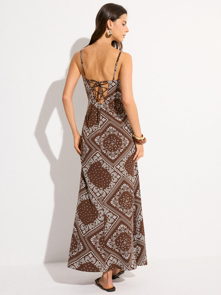 Paisley Print Spaghetti Träger Maxikleid