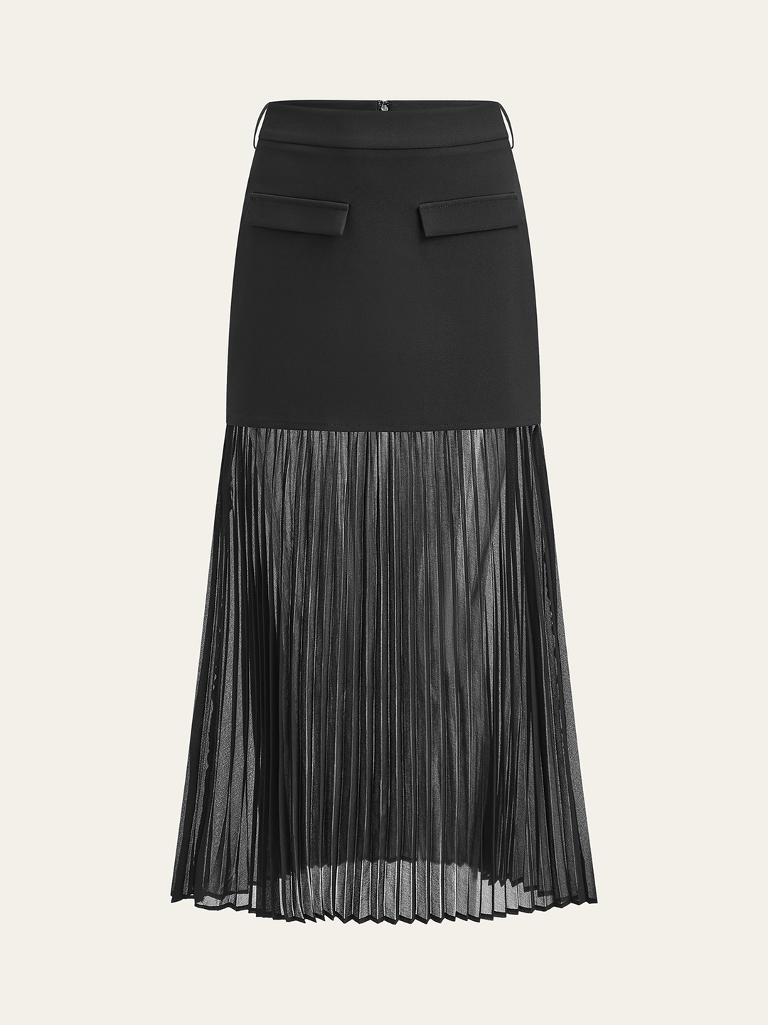 Plissierter Mesh-Saum Midirock