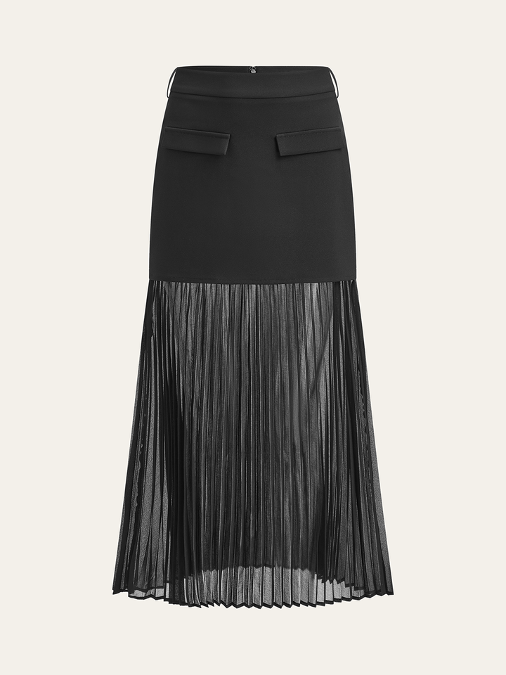 Plissierter Mesh-Saum Midirock
