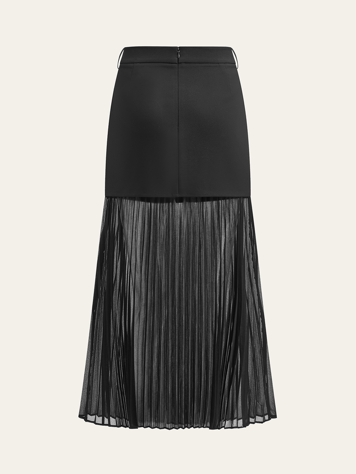 Plissierter Mesh-Saum Midirock