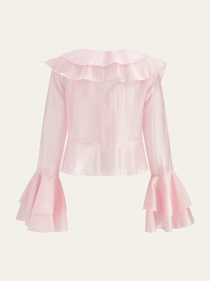 Ruffled V-Neck Bell-Sleeve Top