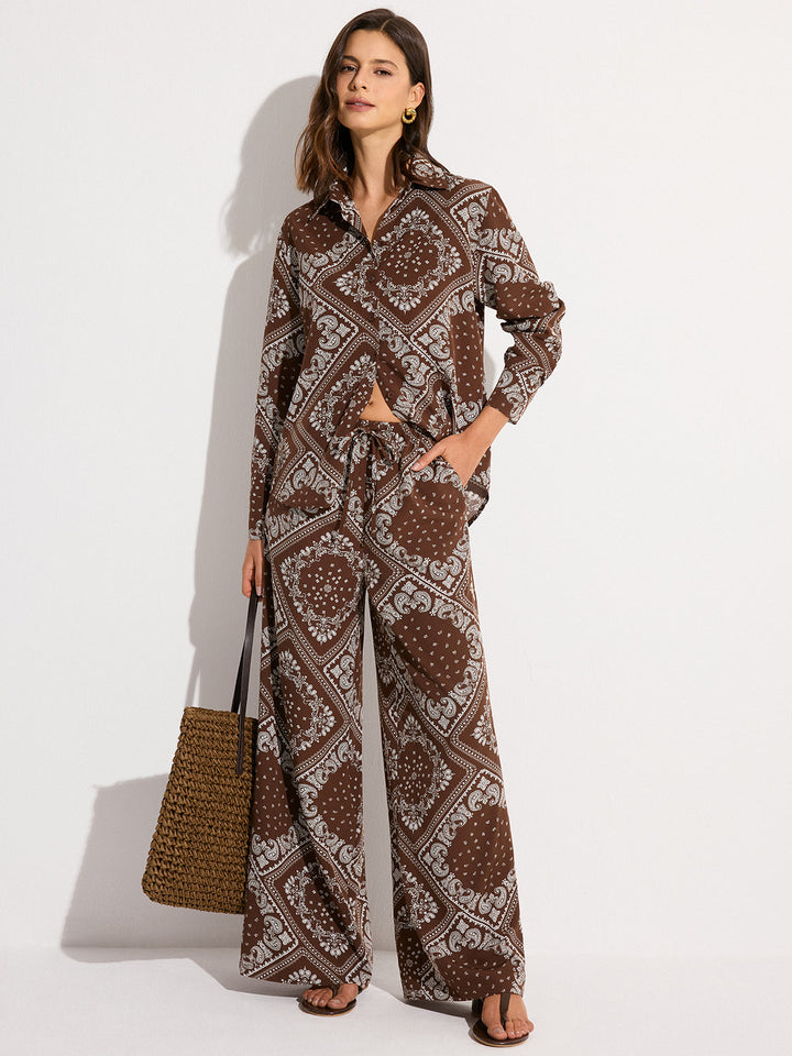 Paisley-Print-Taschen-Hose mit weitem Bein