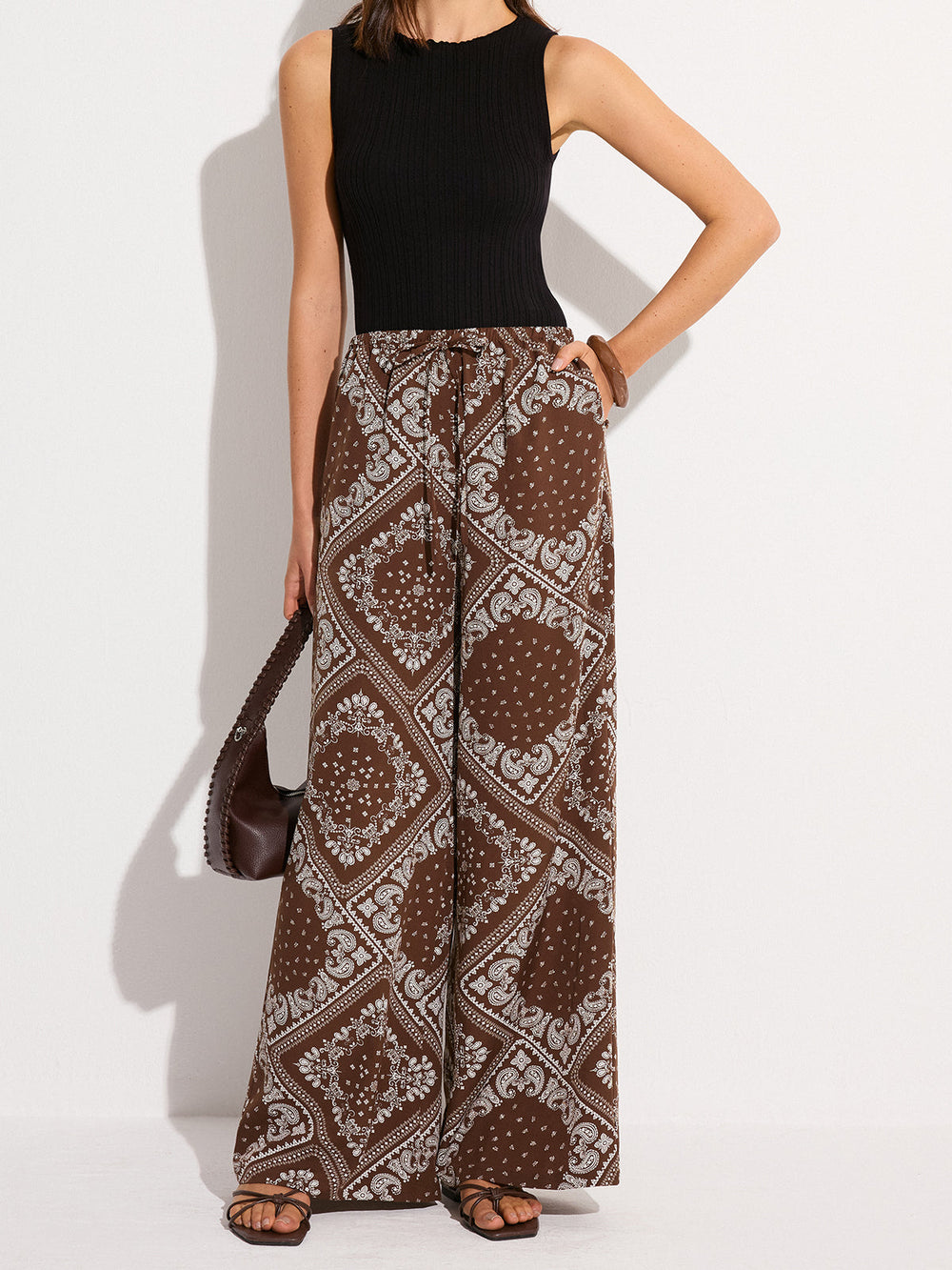 Paisley-Print-Taschen-Hose mit weitem Bein