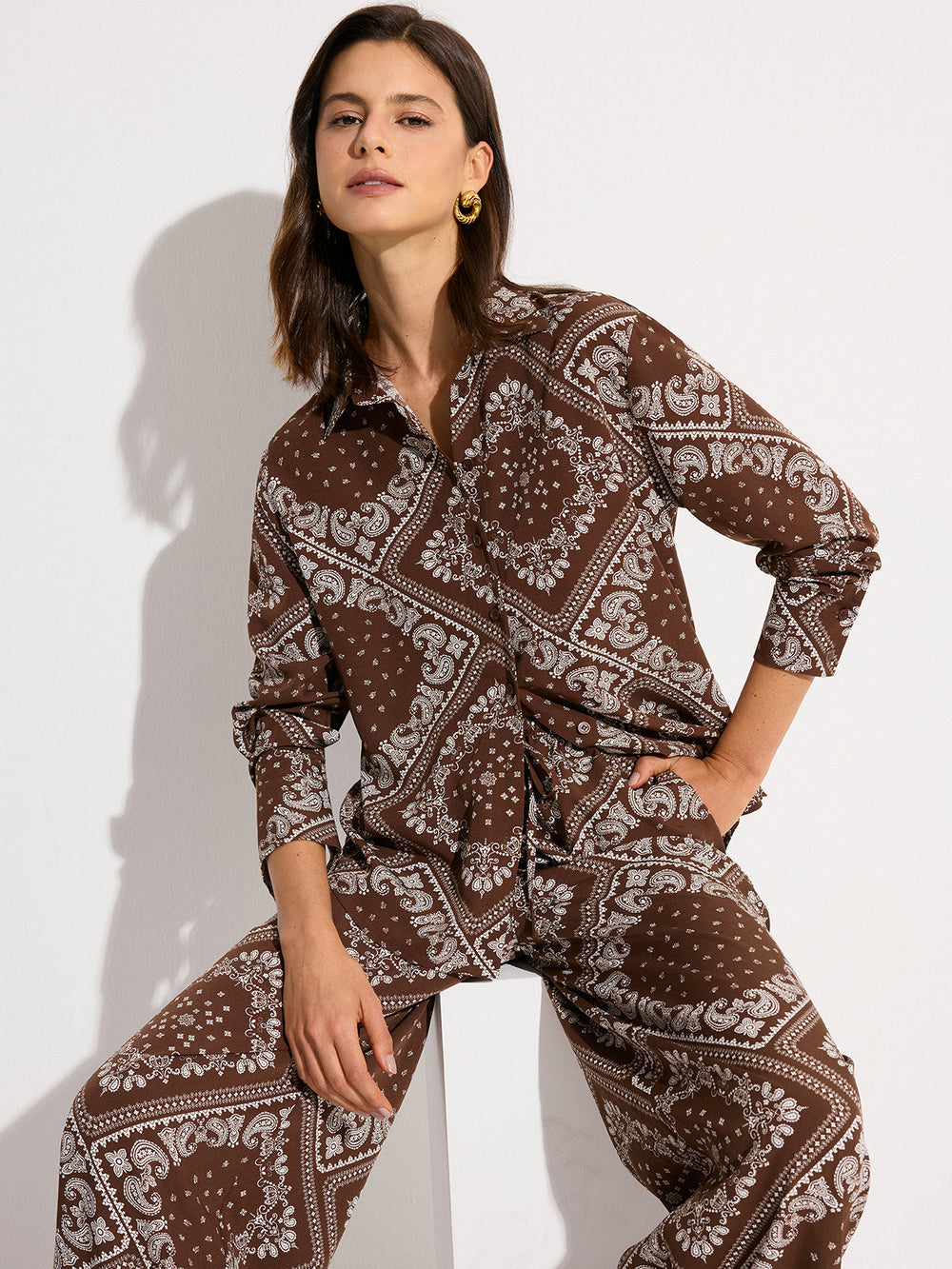 Paisley Print Oversized Hemdbluse