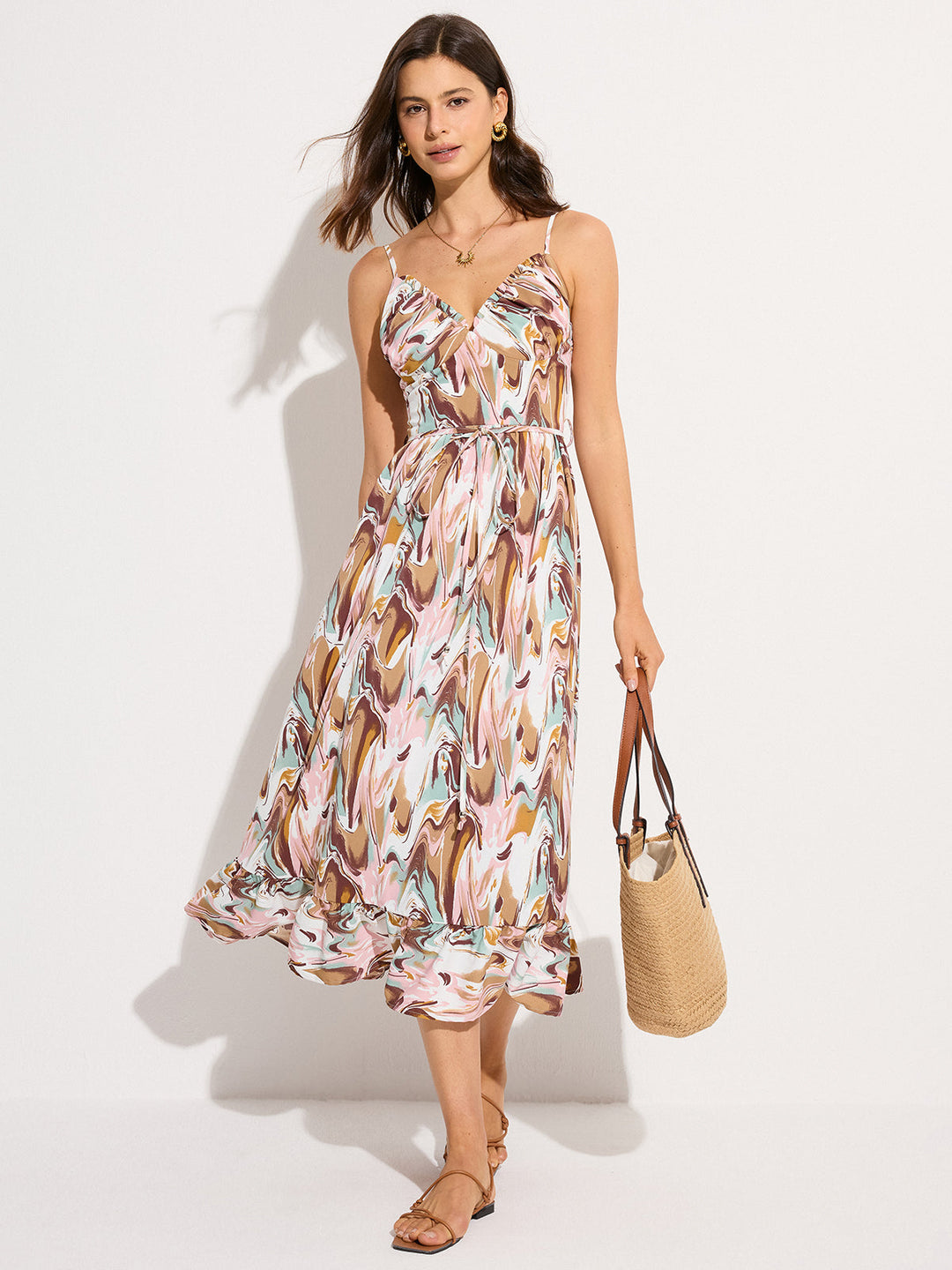 Print Backless Tie-Waist Midi Dress