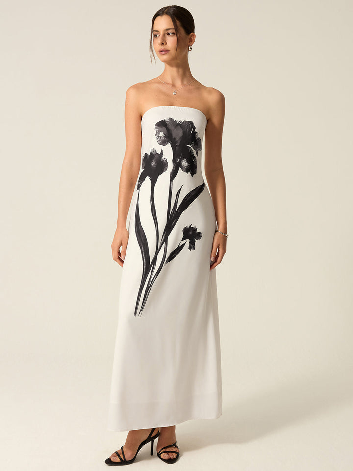 Strapless Floral Print Maxi Dress