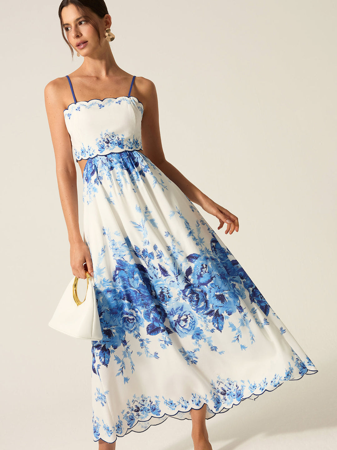 TascheMaxikleid mit Blumendruck und Cut-Out