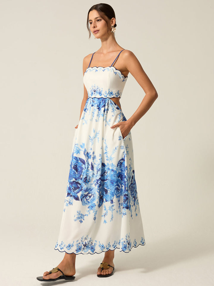 TascheMaxikleid mit Blumendruck und Cut-Out