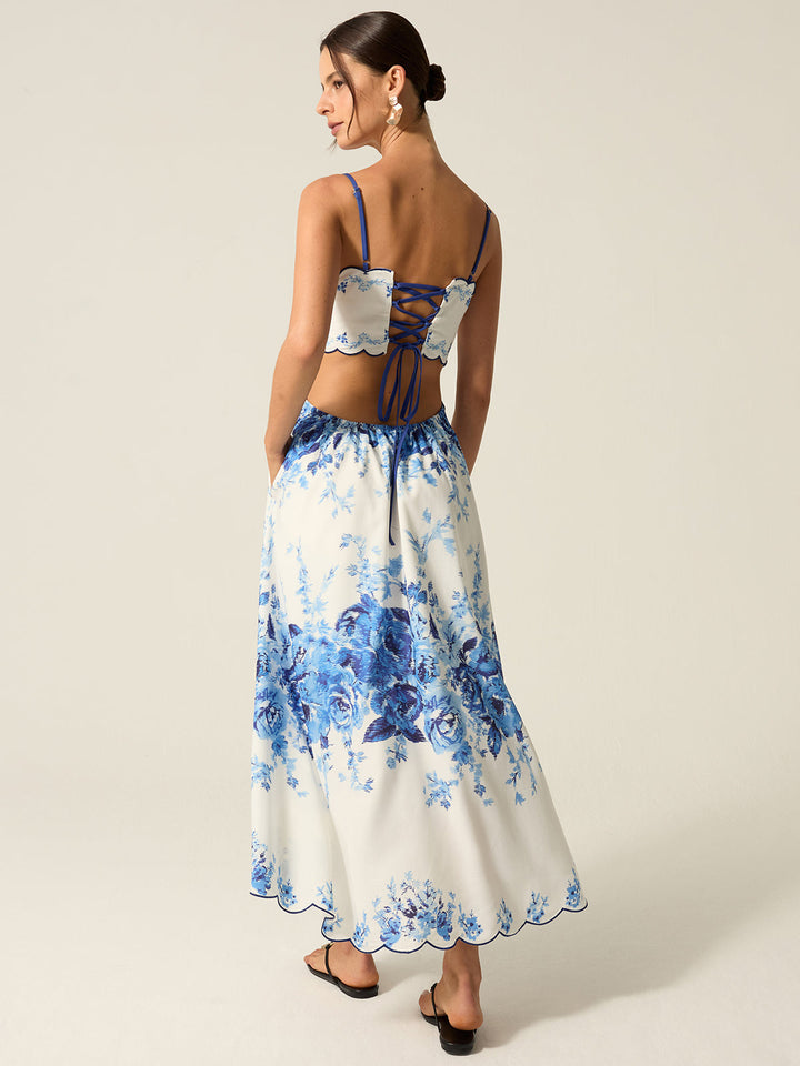 TascheMaxikleid mit Blumendruck und Cut-Out