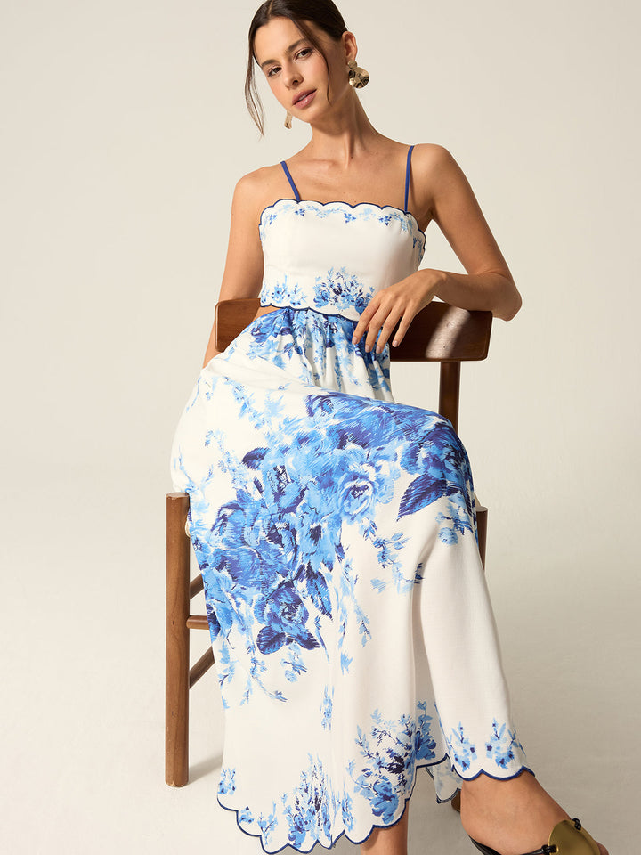 TascheMaxikleid mit Blumendruck und Cut-Out