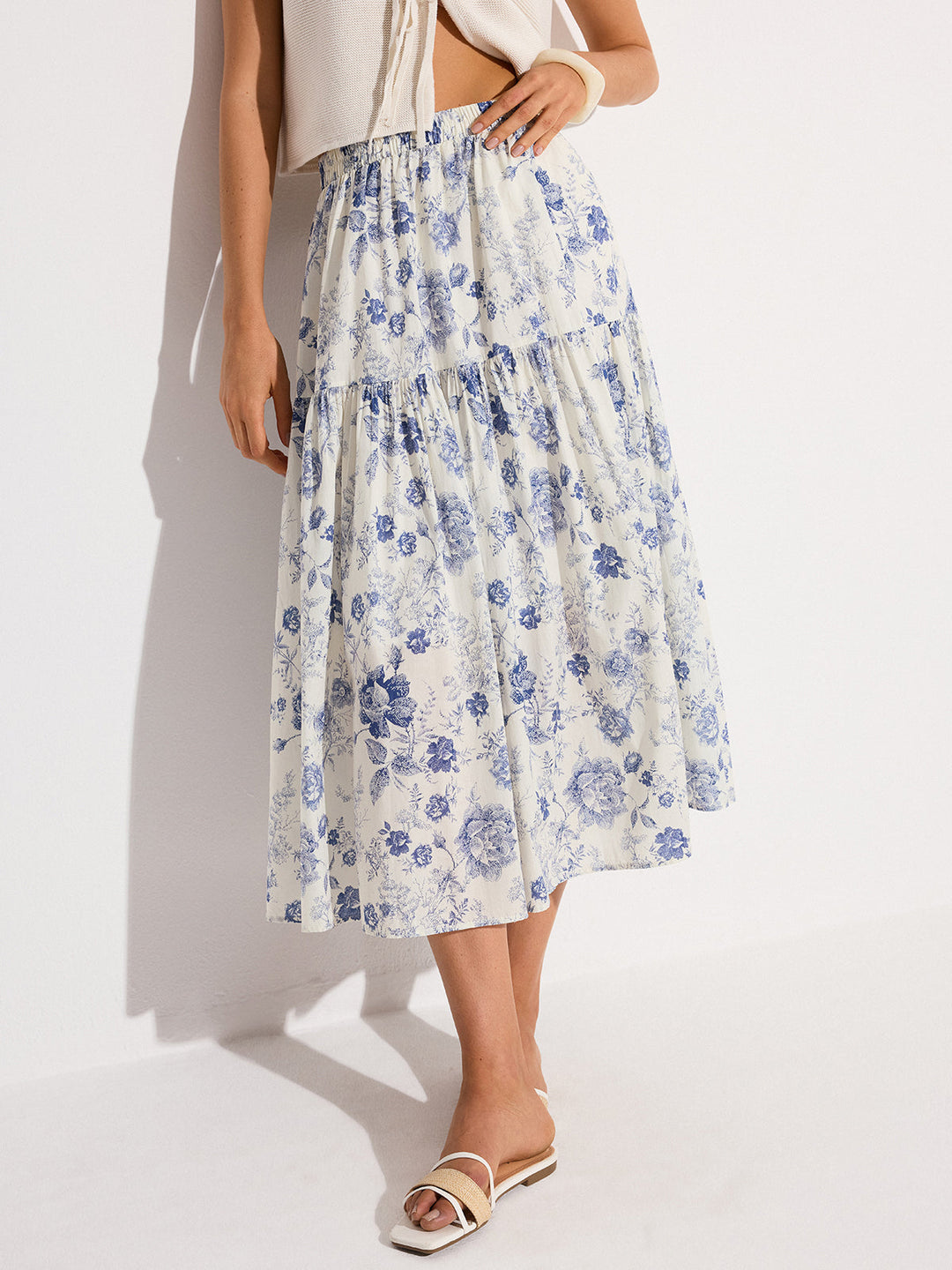 Midirock mit Blumenprint und elastischem Bund