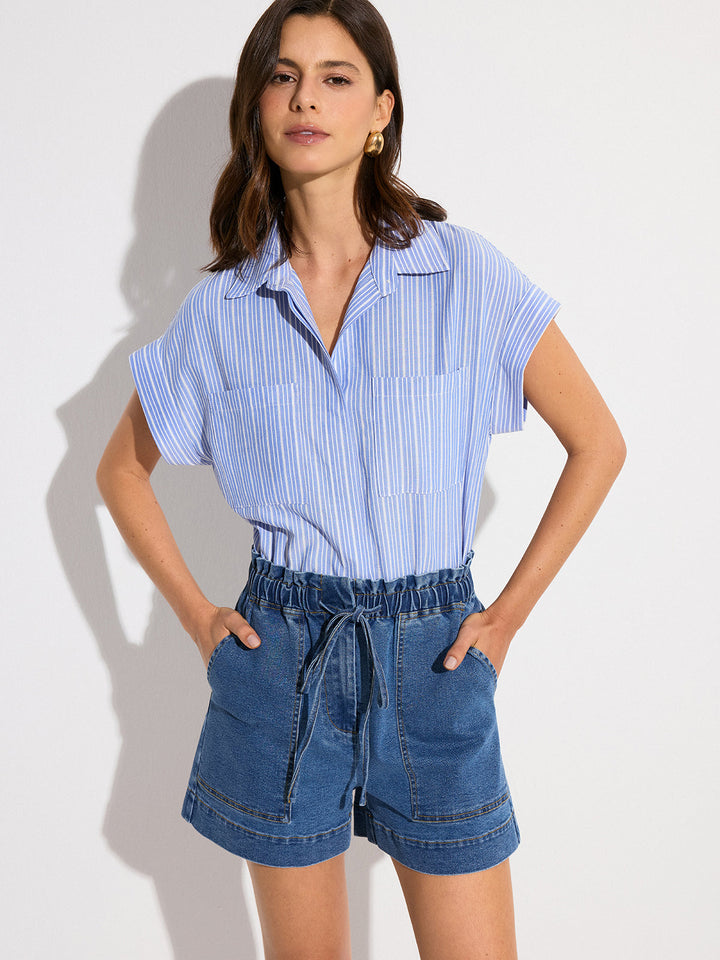 Denim-Shorts mit elastischem Bund und Kordelzug