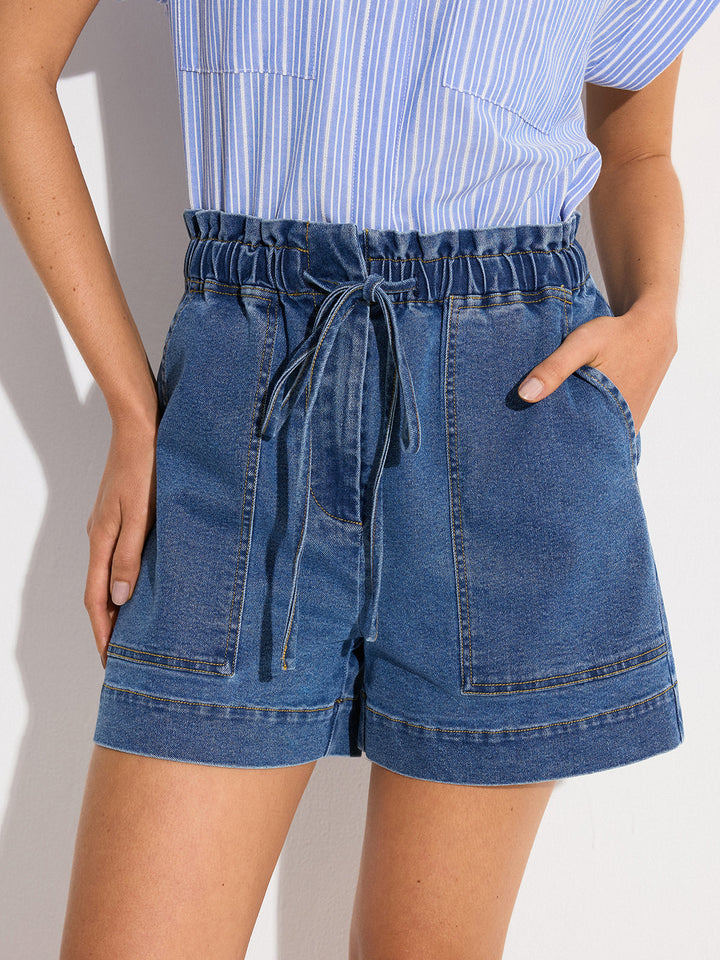 Denim-Shorts mit elastischem Bund und Kordelzug