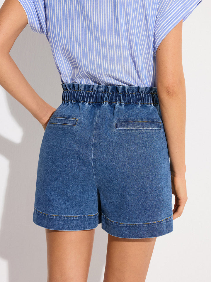 Denim-Shorts mit elastischem Bund und Kordelzug