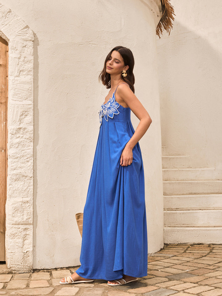 Geblümtes Cami-Kleid aus Baumwolle und Leinen mit Taschen