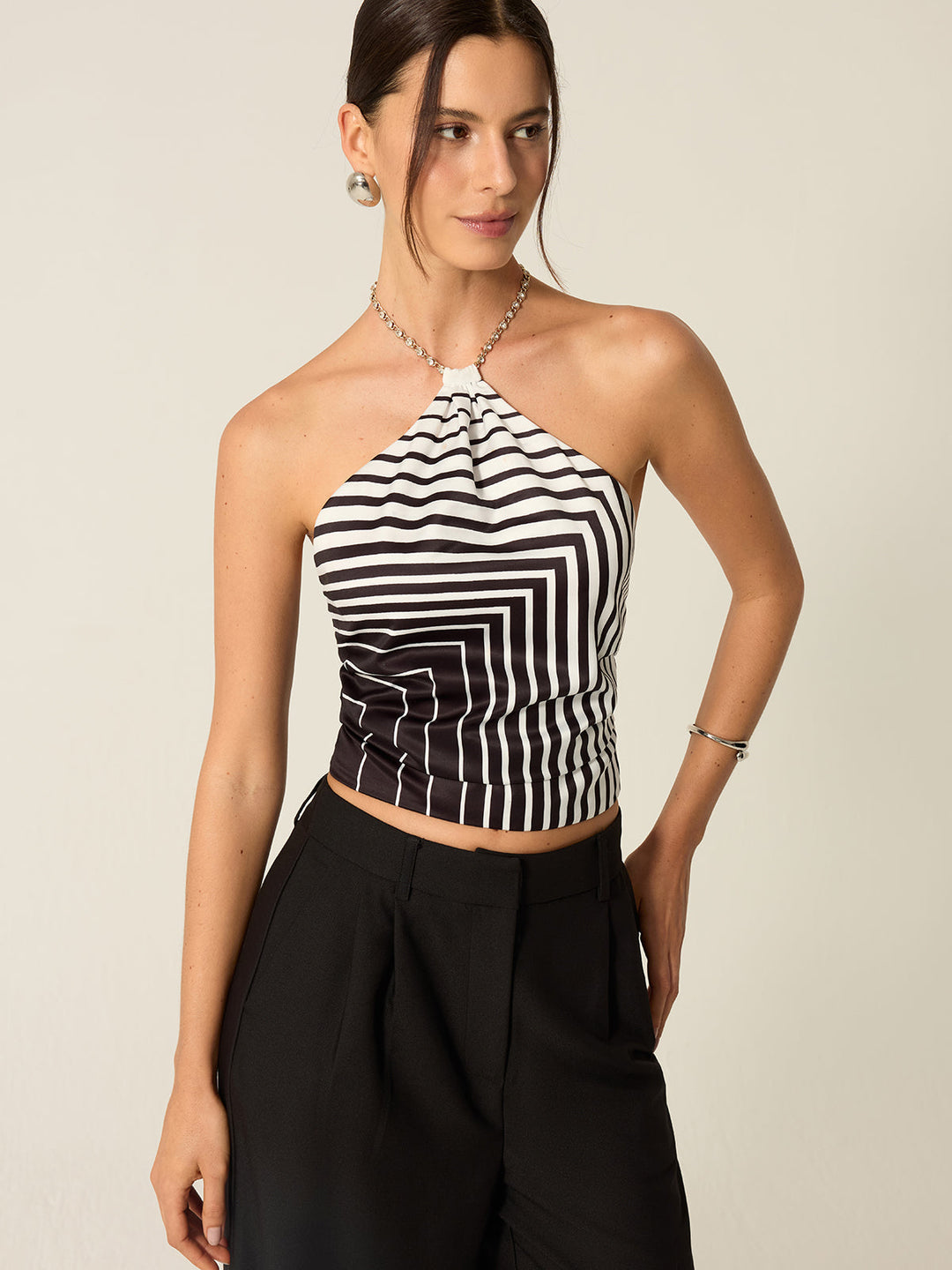 Gestreifte Neckholder-Top mit Kettenträger