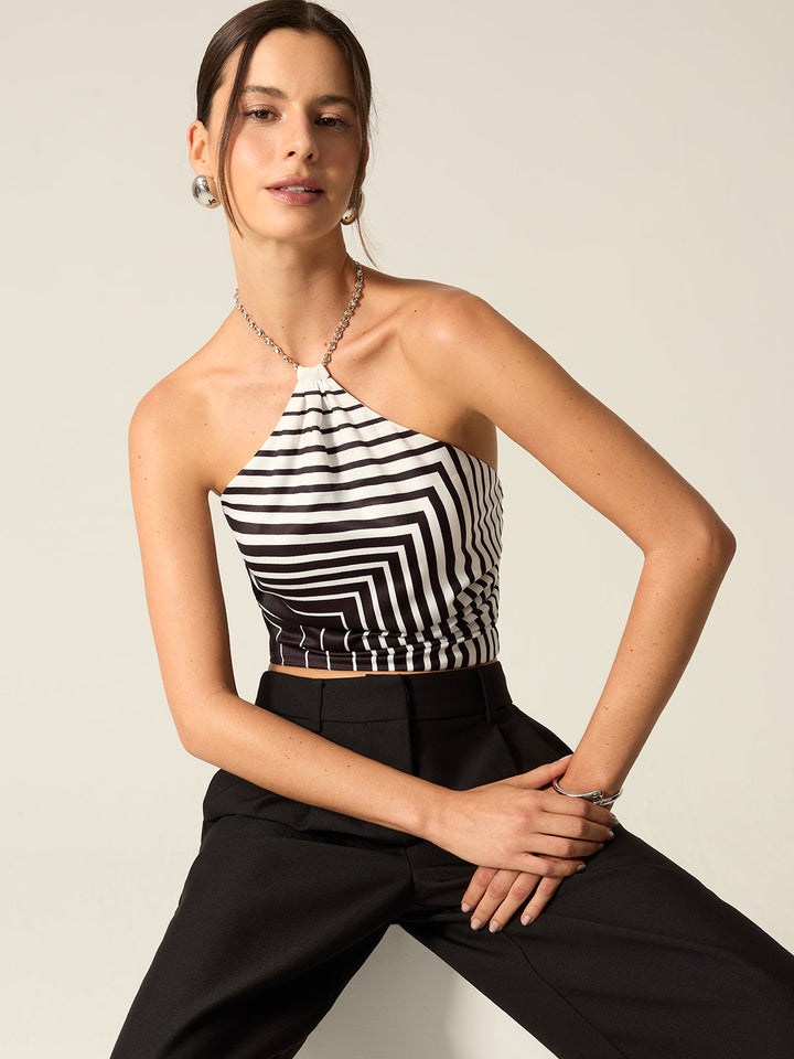 Gestreifte Neckholder-Top mit Kettenträger