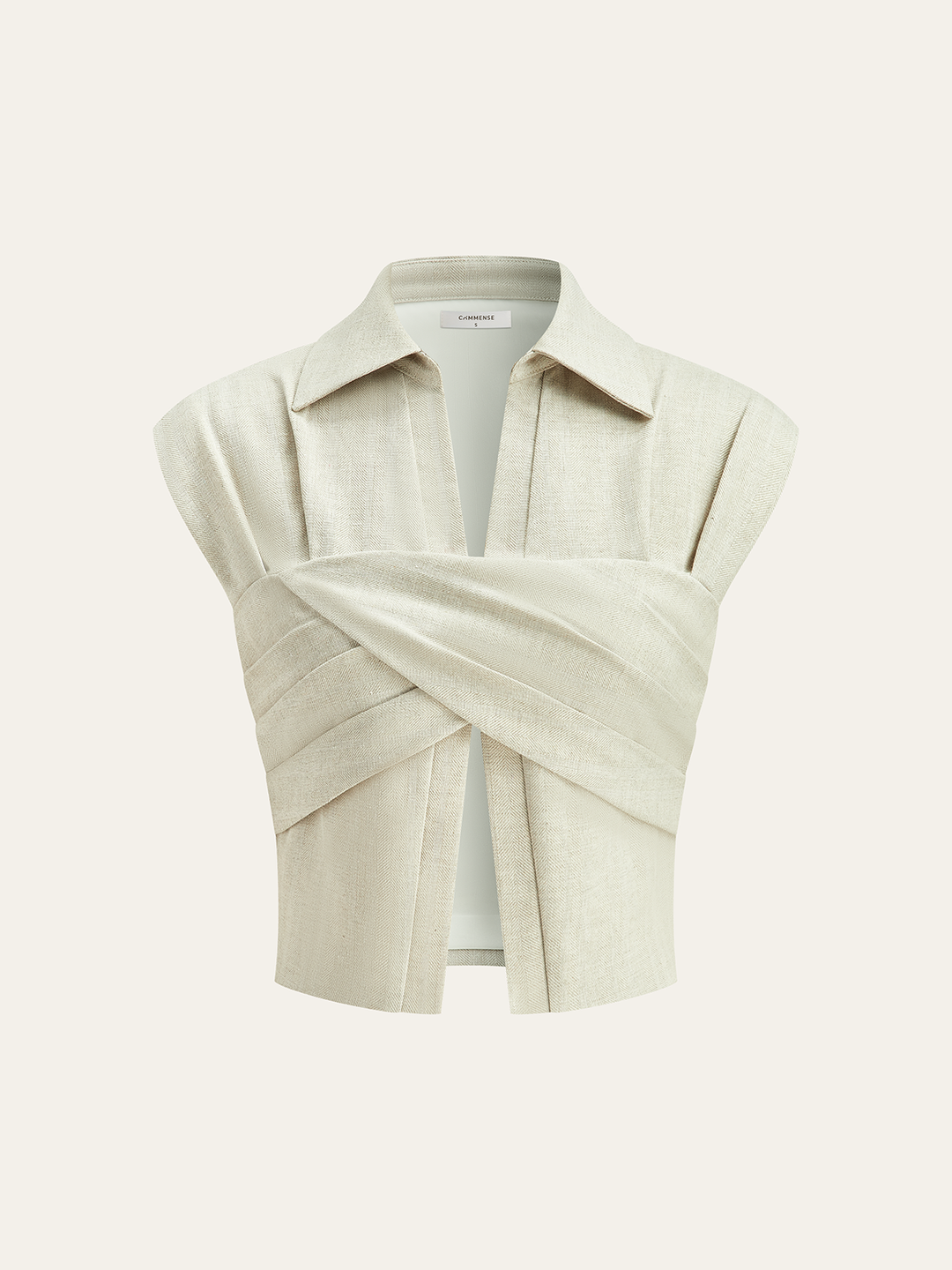 Leinenmischung Cropped Bluse mit gekreuztem Wickeldetail
