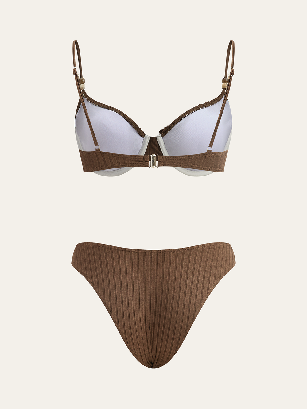 Geripptes Bikini-Set mit Rüschenbesatz