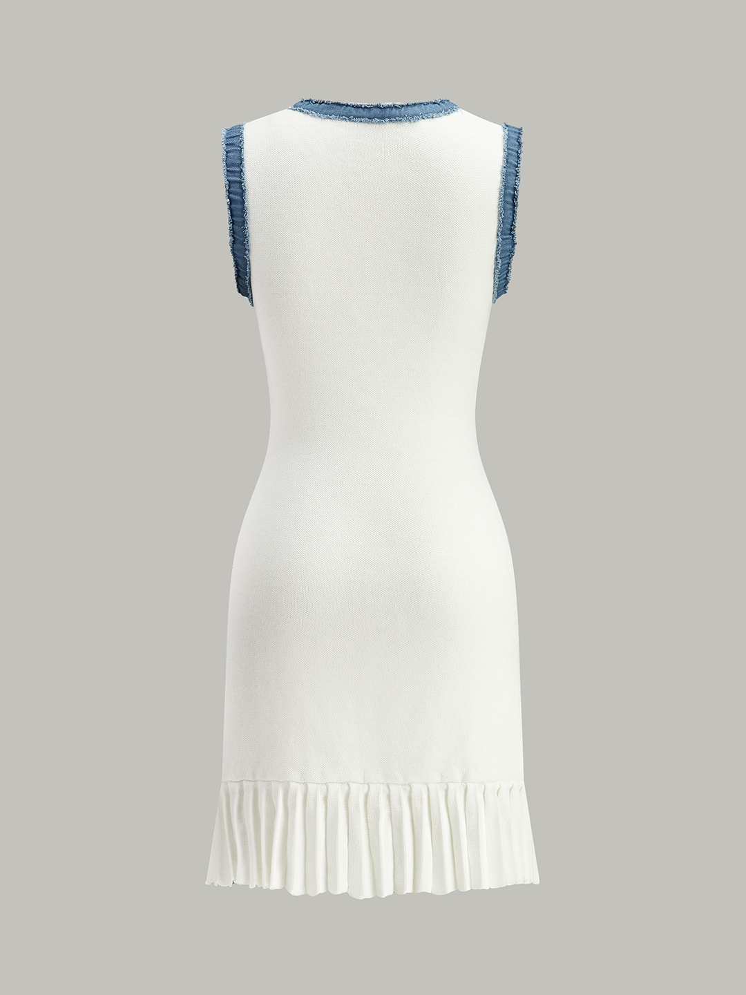 Denim Trim Button-Front Ruffle Hem Midi Kleid